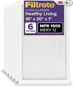 Filtrete 16x20x1 AC Furnace Air Filter, MERV 12, MPR 1500, CERTIFIED asthma & allergy friendly, 3 Month Pleated 1-Inch Electrostatic Air Cleaning Filter, 6-Pack (Actual Size 15.69x19.69x0.78 in)