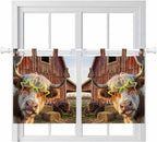 Farm Yaks Kitchen Curtains 36 Inch Length, Small Window Curtains Tab Top, Farmhouse Barn Funny Animals Butterfly Light Filtering Short Window Treatments Tier Drapes 27.5"x36" 2 Panel