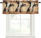 Farmhouse Cow Curtain Valances for Windows, Kitchen Valance Window Treatment, Country Vintage Animals Wooden Grain Light Filtering Block Curtains for Bathroom/Bedroom/Living Room 42'' x 18''