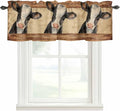 Farmhouse Cow Curtain Valances for Windows, Kitchen Valance Window Treatment, Country Vintage Animals Wooden Grain Light Filtering Block Curtains for Bathroom/Bedroom/Living Room 60'' x 18''