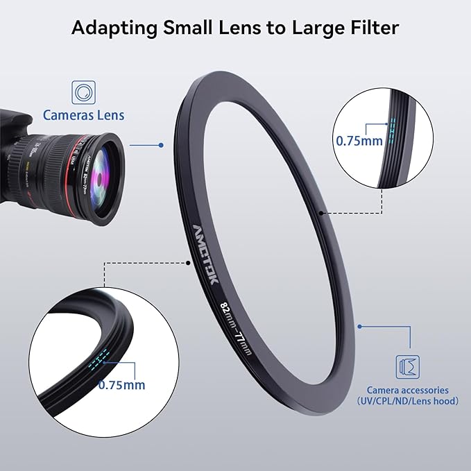 82mm Lens to 77mm Camera Lens Adapter,82mm to 77mm Filter Step-Down Ring Adapter Ring,Compatible All 77mm Filter Accessory
