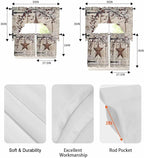 Village Stars Swag Kitchen Curtains Valance and Tier Set, Vintage Rust Yellow Star Berry Beige Barn Doors Light-Filtering Swag Valance 24 Inch Length, Rod Pocket Short Curtain for Bedroom Cafe
