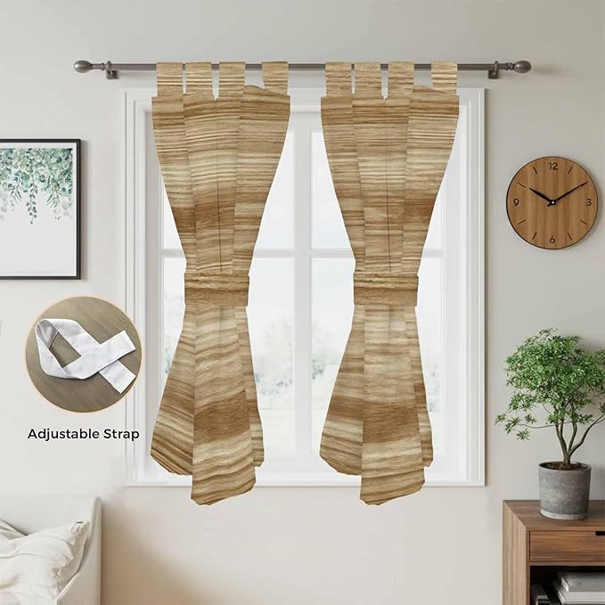 Light Brown Wood Grain Bedroom Curtains 72 Inch Length, Window Curtains Tab Top, Western Farmhouse Barn Door Light Filtering Window Treatments Drapes 52"x72" 2 Panel