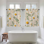Spring Daisy Tier Curtains, Country Watercolor Flower Leaf Plant Light Filtering Kitchen Curtains, 2Pcs Rod Pocket Half Window Treatments Panels for Sink Cafe Cabinet Basement 27.5x45 Inches