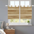 Light Brown Wood Grain Kitchen Curtains 24 Inch Length, Small Window Curtains Tab Top, Western Farmhouse Barn Door Light Filtering Short Window Treatments Tier Drapes 27.5"x24" 2 Panel