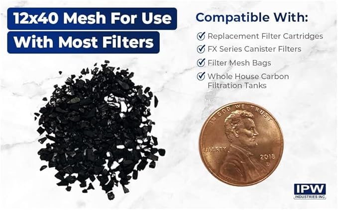IPW Industries, Inc. - PC600-R Bulk Carbon Replacement Media - 12 x 40 Mesh Granular Activated Carbon Charcoal for Whole House Water Filter Systems