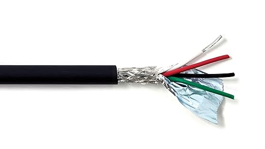 4C 18AWG AMSB Shielded Cable Wire (UL2464) - Highly Flexible Str TC, PVC Ins, OS+TC BRD, PVC JKT for CNC Machine, Stepper Motor, VFD Spindle (Matte Black 25FT)