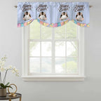 Blue Easter Tie Up Valance Curtains for Windows, Kitchen Curtains Window Shades, Spring Cartoon Bunny Colorful Eggs Wood Grain Light Filtering Roman Curtain Valances for Bedroom/Bathroom/Cafe 60"x18"