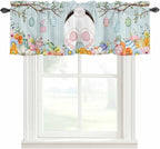 Easter Bunny Curtain Valances for Windows, Kitchen Valance Window Treatment, Easter Eggs Spring Farmhouse Wood Grain Teal Blue Light Filter Block Curtains for Bathroom/Bedroom/Living Room 42'' x 18''