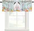 Easter Bunny Curtain Valances for Windows, Kitchen Valance Window Treatment, Easter Eggs Spring Farmhouse Wood Grain Teal Blue Light Filter Block Curtains for Bathroom/Bedroom/Living Room 54'' x 18''