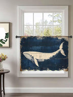 Sheer Curtains 45 Inch Length, Ocean Whale Blue Semi Sheer Curtains Light Filtering Window Treatment, Summer Coastal Vintage Wood Grain Privacy Voile Drapes for Living Room Bedroom 52x45 Inch