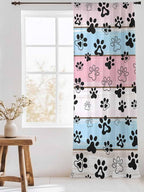 Sheer Curtains 84 Inches Long, Pink Blue Paw Print Semi Sheer Curtains Light Filtering Window Treatment, Vintage Farmhouse Wooden Grain Privacy Voile Drapes for Living Room Bedroom 52x84 Inch