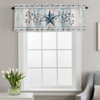 Blue Texas Star Valances for Windows, Vintage Star Berry Blue Beige Wood Grain Kitchen Valance Light Filtering Rod Pocket Short Curtains for Kitchen Bathroom, 1 Panel, 56"x16"