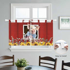 Pig Sunflowers Kitchen Curtains 36 Inch Length, Small Window Curtains Tab Top, Eucalyptus Leaves Floral Bees Red Barn Light Filtering Short Window Treatments Tier Drapes 27.5"x36" 2 Panel