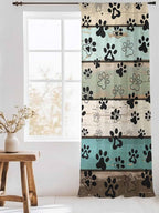 Sheer Curtains 108 Inches Long, Sage Green Brown Paw Prints Semi Sheer Curtains Light Filtering Window Treatment, Vintage Farmhouse Wooden Grain Privacy Voile Drapes for Living Room 52x108 Inch
