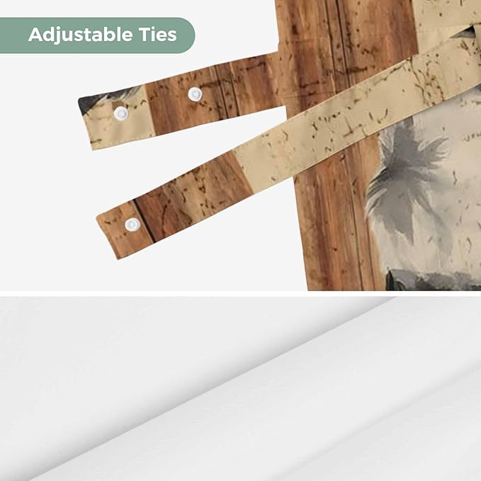 Farmhouse Cow Tie Up Valance Curtains for Windows, Kitchen Curtains Window Shades, Country Vintage Animals Wooden Grain Light Filtering Roman Curtain Valances for Bedroom/Bathroom/Cafe 54"x18"