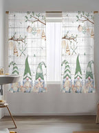 Sheer Curtains 63 Inch Length, Sage Green Gnomes Semi Sheer Curtains Light Filtering Window Treatment, Eucalypus Coastal Anchor Retro Wood Privacy Voile Drapes for Living Room Bedroom 52x63 Inch