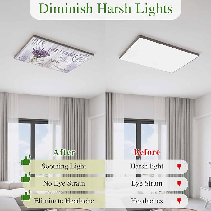 Fluorescent Light Covers for Ceiling Lights Lavender Flower Magnetic Light Filters 3 Pack 4x2 ft Watering Can Purple Old Postcard Wood Ceiling Lights Cover for Classroom Office School Drop Lamp Decor
