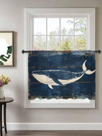 Sheer Curtains 54 Inch Length, Summer Whale Blue Semi Sheer Curtains Light Filtering Window Treatment, Coastal Ocean Vintage Wooden Grain Privacy Voile Drapes for Living Room Bedroom 52x54 Inch