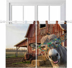 Farm Donkeys Bedroom Curtains 63 Inch Length, Window Curtains Tab Top, Farmhouse Barn Funny Animals Butterfly Light Filtering Window Treatments Drapes 42"x63" 2 Panel