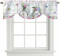 Spring Tie Up Valance Curtains for Windows, Kitchen Curtains Window Shades, Bicycles Botanical Leaves Rose Colorful Stripes Light Filtering Roman Curtain Valances for Bedroom/Bathroom/Cafe 42"x12"