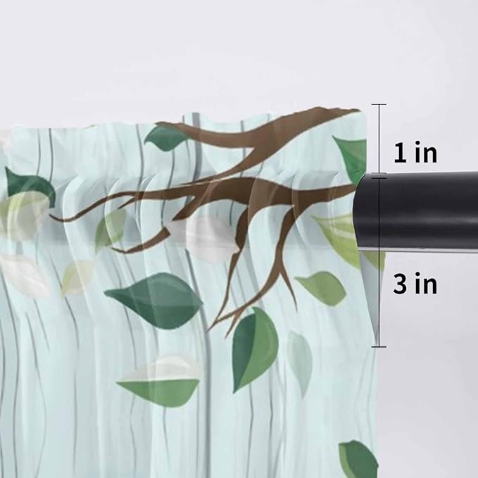 Easter Sheer Valances for Windows 42"x12", Light Filtering Kitchen Curtains Valance, Spring Watercolor Eggs Tulip Wooden Grain Teal Rod Pocket Chiffon Curtains for Living Room Bedroom Cafe