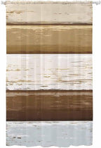 Sheer Curtains 108 Inches Long, Wood Grain Brown Semi Sheer Curtains Light Filtering Window Treatment, Farmhouse Vintage Country Geometric Privacy Voile Drapes for Living Room Bedroom 52x108 Inch