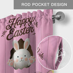 Pink Easter Curtain Valances for Windows, Kitchen Valance Window Treatment, Easter Bunny Eggs Spring Cartoon Farmhouse Wood Grain Light Filter Block Curtains for Bathroom/Bedroom/Living Room 42''x12''