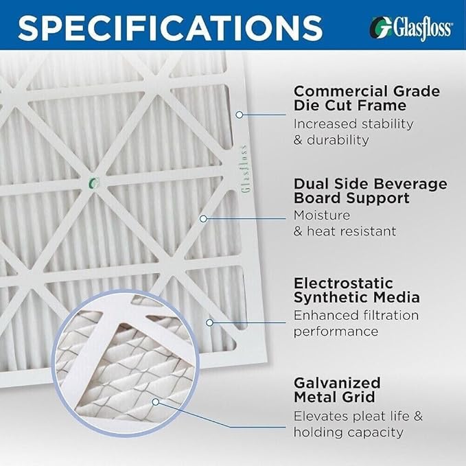 Glasfloss 14x24x1 MERV 10 (FPR 5-6) Pleated Air Filters Box of 6. Actual Size: 13-1/2 x 23-1/2 x 7/8