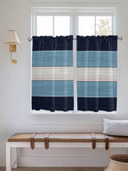 Vintage Country Woodcuts Window Valance Curtains, Blue Gradient Striped Light Filtering Kitchen Valance with 3-inch Rod Pocket for Living Room Bathroom Bedroom,2 Panel,42x45In