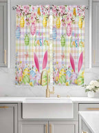 Happy Easter Living Room Curtains 72 Inches length, Spring Bunny Colorful Eggs Flower Plaid Window Treatment Curtain Drapes, Light Filtering Drapes for Bedroom Laundry Room, 52"x72", 2 Panels
