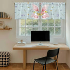 Easter Kitchen Tier Curtains 36 Inch Long 2 Panel Set,Rod Pocket Half Window Curtains Over Sink,Spring Rabbits Ears Feet Flowers Wooden Grain Light Filtering Short Drapes Cafe 27.5"W x 36"L