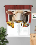Tie Up Curtains for Windows, Sheep Sunflower Adjustable Balloon Nature Linen Textured Kitchen Curtain, Country Red Farm Barn Spring Flowers Privacy Curtains Balloon Blind for Cafe, 42 x 63 Inches