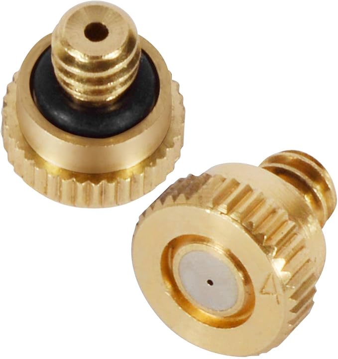 KUWAN 0.016" Orifice (0.4mm) Thread UNC 10/24 Brass Misting Nozzles Low Pressure Atomizing Misting Sprayer Water Hose Nozzle for Greenhouse, Landscaping, Outdoor Cooling Mister System (40PCS)
