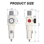 1"NPT Air Filter Regulator Combo Piggyback,5 Micron Brass Element, Semi-Auto Drain,Air Pressure Regulator AW5000-10,0-150 psi Gauge