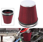 MUGE RACING 6" 152 mm High Flow Inlet Air Filter, Air Intake Cone Filter Replacement Performance Washable Clamp-On Dry, 6'' Tall(Red)