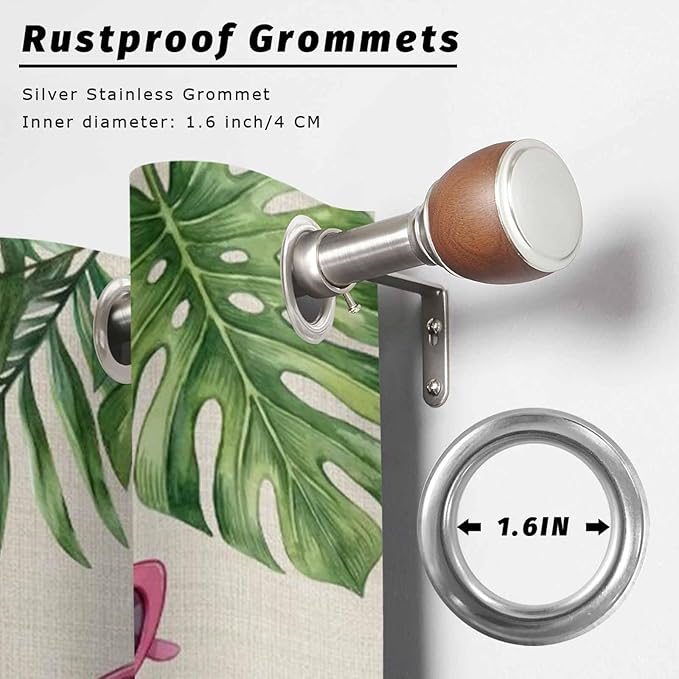 Summer Flamingbirds Outdoor Curtains for Patio Palm Leaves Plumeria Linen Waterproof Outside Curtains with Grommet Top Weatherproof Curtain for Cabana Pergola Gazebo, 2 Pack, 54" W x 84" L