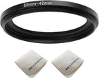 52mm Lens to 42mm Camera Lens Adapter 52mm to 42mm Step Down Ring Adapter Ring for All Brands of UV ND CPL, with Premium Lens Wiping Cloth 2 Pack (52mm-42mm)