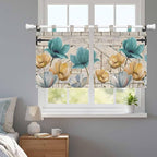Watercolor Flowers Kitchen Curtains 36 Inch Length, Small Window Curtains Tab Top, Vintage Tulips Floral Barn Doors Wood Grain Light Filtering Short Window Treatments Tier Drapes 27.5"x36" 2 Panel
