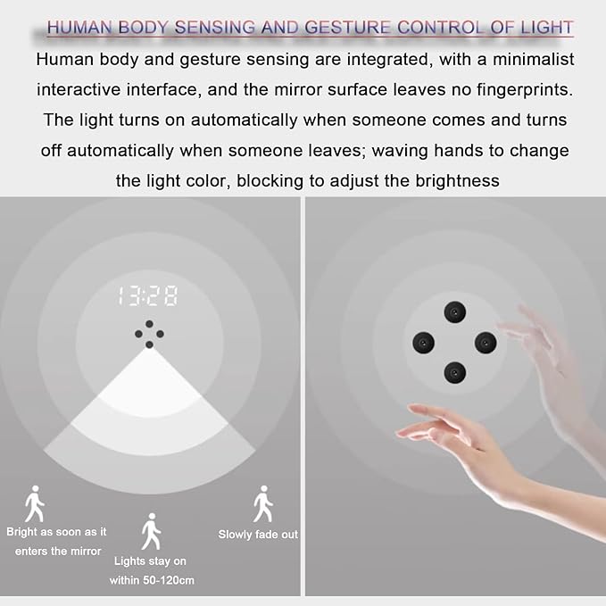 Smart Illuminated LED Bathroom Mirror，Bathroom Mirror with LED Lights，Energy-Saving LED Smart Mirrors，LED Mirror for Bathroom，with Demister Pad and Smart Touch Switch(H60*W90cm/H23.6*W35.4IN)