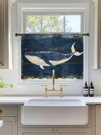Sheer Curtains 54 Inch Length, Summer Whale Blue Semi Sheer Curtains Light Filtering Window Treatment, Coastal Ocean Vintage Wooden Grain Privacy Voile Drapes for Living Room Bedroom 52x54 Inch
