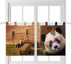 Farm Panda Kitchen Curtains 36 Inch Length, Small Window Curtains Tab Top, Farmhouse Barn Funny Animals Butterfly Light Filtering Short Window Treatments Tier Drapes 27.5"x36" 2 Panel