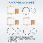 CARMOCAR replacement for Ford 6.0L 2003-2007 Diesel Fuel Filter 3 Pack includes lower lifter pump filter and upper fuel bowl filter FD4604 Ford F250 F350 F450 F550 F650 EXCURSION FD-4604 FD-4616
