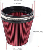 6" Inlet Cold Air Intake Filter Cone Replacement Performance Washable Clamp-On Dry Air Filters Red (6" Tall)