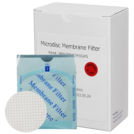 SimPure MCE Gridded Membrane Filter Sterile, 47mm Diameter and 0.45um Pore Size, Individual Pack Membrane Disc Filter, Hydrophilic Filter Paper, Pack of 500