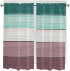Retro Farm Woodcuts Texture Window Valance Curtains, Green Brown Gradient Light Filtering Kitchen Valance with 3-inch Rod Pocket for Living Room Bathroom Bedroom,2 Panel,42x63In