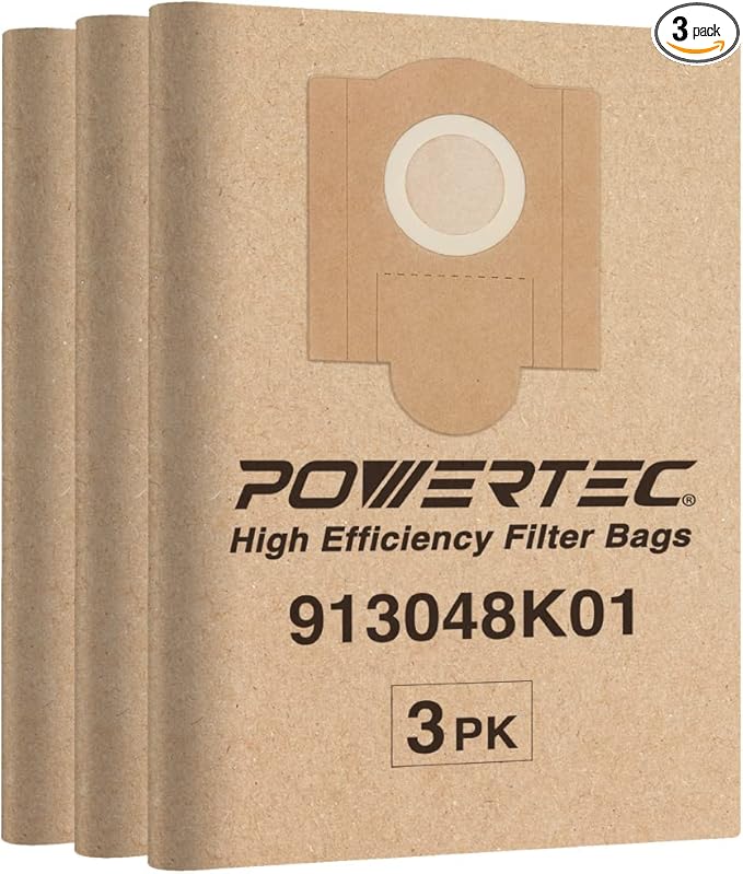 POWERTEC Shop Vacuum Bags 3PK for Fein 913048K01, 69908195016 Vacuum Bag, Replacement Filter Bags for Fein Turbo III 9-77-25, 9-88-35 Wet/Dry Vac Dust Collection Bags, Shop Vacuum Accessories for Fein