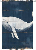 Sheer Curtains 72 Inches Long, Ocean Whale Blue Semi Sheer Curtains Light Filtering Window Treatment, Watercolor Coastal Vintage Wood Grain Privacy Voile Drapes for Living Room Bedroom 52x72 Inch
