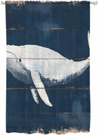 Sheer Curtains 63 Inch Length, Ocean Whale Blue Semi Sheer Curtains Light Filtering Window Treatment, Watercolor Coastal Vintage Wood Grain Privacy Voile Drapes for Living Room Bedroom 52x63 Inch