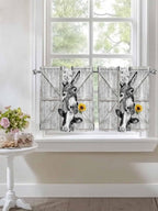 Grey Farmhouse Half Window Curtains 24 Inches Long, Vintage Sunflowers Animals Printed Window Treatment Curtain Drapes, Short Curtains Tiers for Kitchen Over Sink, 27.5"x24", 2 Panels